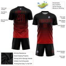 Charger l'image dans la galerie, Custom Black Red Pinstripe Fade Fashion Sublimation Soccer Uniform Jersey