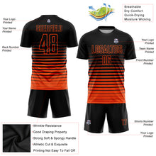 Load image into Gallery viewer, Custom Black Orange Pinstripe Fade Fashion Sublimation Soccer Uniform Jersey