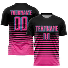 Charger l'image dans la galerie, Custom Black Pink-Light Blue Pinstripe Fade Fashion Sublimation Soccer Uniform Jersey