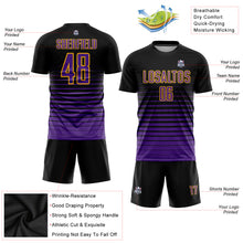 Charger l'image dans la galerie, Custom Black Purple-Gold Pinstripe Fade Fashion Sublimation Soccer Uniform Jersey
