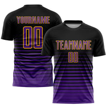 Charger l'image dans la galerie, Custom Black Purple-Gold Pinstripe Fade Fashion Sublimation Soccer Uniform Jersey