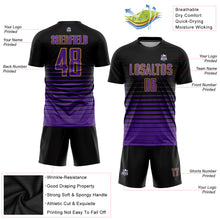Load image into Gallery viewer, Custom Black Purple-Old Gold Pinstripe Fade Fashion Sublimation Soccer Uniform Jersey