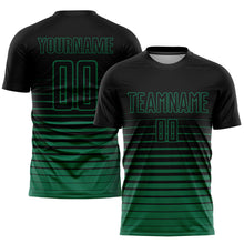 Laden Sie das Bild in den Galerie-Viewer, Custom Black Kelly Green Pinstripe Fade Fashion Sublimation Soccer Uniform Jersey