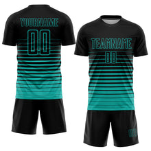 Charger l'image dans la galerie, Custom Black Aqua Pinstripe Fade Fashion Sublimation Soccer Uniform Jersey