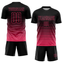 Charger l'image dans la galerie, Custom Black Neon Pink Pinstripe Fade Fashion Sublimation Soccer Uniform Jersey