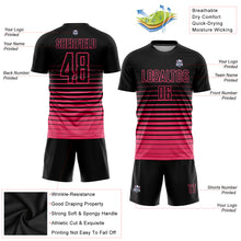 Charger l'image dans la galerie, Custom Black Neon Pink Pinstripe Fade Fashion Sublimation Soccer Uniform Jersey