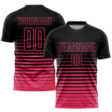 Charger l'image dans la galerie, Custom Black Neon Pink Pinstripe Fade Fashion Sublimation Soccer Uniform Jersey