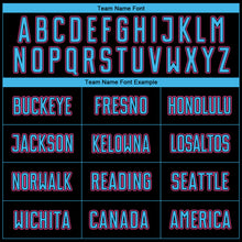 Load image into Gallery viewer, Custom Black Sky Blue-Pink Pinstripe Fade Fashion Sublimation Soccer Uniform Jersey