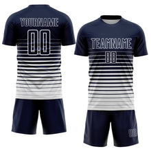 Charger l'image dans la galerie, Custom Navy White Pinstripe Fade Fashion Sublimation Soccer Uniform Jersey