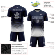 Charger l'image dans la galerie, Custom Navy White Pinstripe Fade Fashion Sublimation Soccer Uniform Jersey