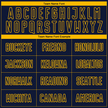 Charger l'image dans la galerie, Custom Navy Gold Pinstripe Fade Fashion Sublimation Soccer Uniform Jersey