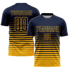 Charger l'image dans la galerie, Custom Navy Gold Pinstripe Fade Fashion Sublimation Soccer Uniform Jersey