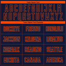 Load image into Gallery viewer, Custom Navy Orange Pinstripe Fade Fashion Sublimation Soccer Uniform Jersey