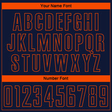 Load image into Gallery viewer, Custom Navy Orange Pinstripe Fade Fashion Sublimation Soccer Uniform Jersey