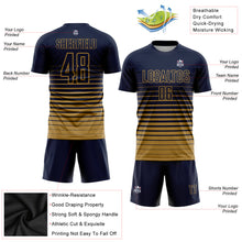 Charger l'image dans la galerie, Custom Navy Old Gold Pinstripe Fade Fashion Sublimation Soccer Uniform Jersey
