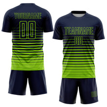 Charger l'image dans la galerie, Custom Navy Neon Green Pinstripe Fade Fashion Sublimation Soccer Uniform Jersey
