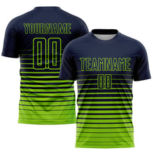 Charger l'image dans la galerie, Custom Navy Neon Green Pinstripe Fade Fashion Sublimation Soccer Uniform Jersey