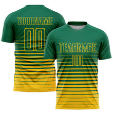 Загрузить изображение в средство просмотра галереи, Custom Kelly Green Yellow Pinstripe Fade Fashion Sublimation Soccer Uniform Jersey