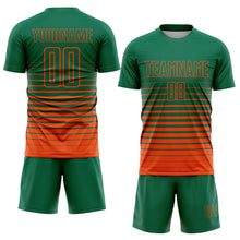 Загрузить изображение в средство просмотра галереи, Custom Kelly Green Orange Pinstripe Fade Fashion Sublimation Soccer Uniform Jersey