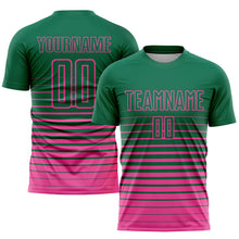 Charger l'image dans la galerie, Custom Kelly Green Pink Pinstripe Fade Fashion Sublimation Soccer Uniform Jersey
