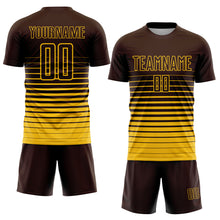 Загрузить изображение в средство просмотра галереи, Custom Brown Yellow Pinstripe Fade Fashion Sublimation Soccer Uniform Jersey