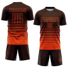Laden Sie das Bild in den Galerie-Viewer, Custom Brown Orange Pinstripe Fade Fashion Sublimation Soccer Uniform Jersey