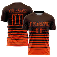Laden Sie das Bild in den Galerie-Viewer, Custom Brown Orange Pinstripe Fade Fashion Sublimation Soccer Uniform Jersey