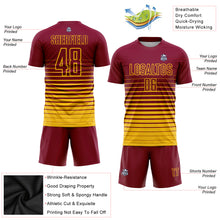 Загрузить изображение в средство просмотра галереи, Custom Maroon Yellow Pinstripe Fade Fashion Sublimation Soccer Uniform Jersey