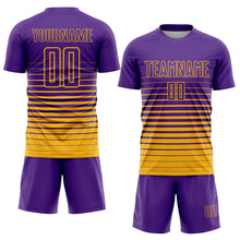 Загрузить изображение в средство просмотра галереи, Custom Purple Gold Pinstripe Fade Fashion Sublimation Soccer Uniform Jersey