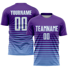 Charger l'image dans la galerie, Custom Purple White-Light Blue Pinstripe Fade Fashion Sublimation Soccer Uniform Jersey