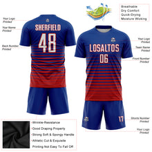 Загрузить изображение в средство просмотра галереи, Custom Royal White-Red Pinstripe Fade Fashion Sublimation Soccer Uniform Jersey