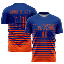 Charger l'image dans la galerie, Custom Royal Orange Pinstripe Fade Fashion Sublimation Soccer Uniform Jersey