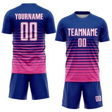 Загрузить изображение в средство просмотра галереи, Custom Royal White-Pink Pinstripe Fade Fashion Sublimation Soccer Uniform Jersey