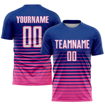 Custom Royal White-Pink Pinstripe Fade Fashion Sublimation Soccer Uniform Jersey