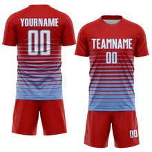 Charger l'image dans la galerie, Custom Red White-Light Blue Pinstripe Fade Fashion Sublimation Soccer Uniform Jersey