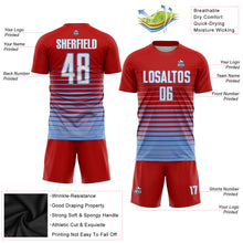 Charger l'image dans la galerie, Custom Red White-Light Blue Pinstripe Fade Fashion Sublimation Soccer Uniform Jersey
