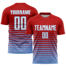 Charger l'image dans la galerie, Custom Red White-Light Blue Pinstripe Fade Fashion Sublimation Soccer Uniform Jersey