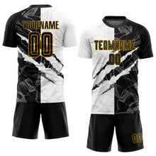 Laden Sie das Bild in den Galerie-Viewer, Custom Graffiti Pattern Black-Gold Scratch Sublimation Soccer Uniform Jersey