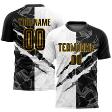 Laden Sie das Bild in den Galerie-Viewer, Custom Graffiti Pattern Black-Gold Scratch Sublimation Soccer Uniform Jersey