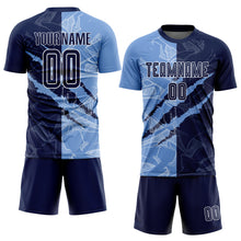 Laden Sie das Bild in den Galerie-Viewer, Custom Graffiti Pattern Navy-Light Blue Scratch Sublimation Soccer Uniform Jersey