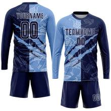 Laden Sie das Bild in den Galerie-Viewer, Custom Graffiti Pattern Navy-Light Blue Scratch Sublimation Soccer Uniform Jersey