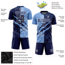 Laden Sie das Bild in den Galerie-Viewer, Custom Graffiti Pattern Navy-Light Blue Scratch Sublimation Soccer Uniform Jersey