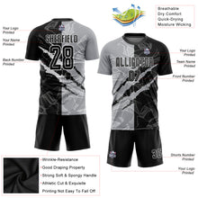 Laden Sie das Bild in den Galerie-Viewer, Custom Graffiti Pattern Black-Gray Scratch Sublimation Soccer Uniform Jersey