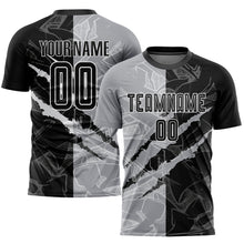 Laden Sie das Bild in den Galerie-Viewer, Custom Graffiti Pattern Black-Gray Scratch Sublimation Soccer Uniform Jersey