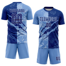 Laden Sie das Bild in den Galerie-Viewer, Custom Graffiti Pattern Royal-Light Blue Scratch Sublimation Soccer Uniform Jersey