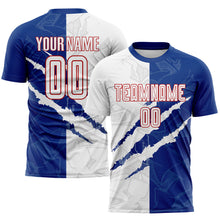 Load image into Gallery viewer, Custom Graffiti Pattern White Royal-Red Scratch Sublimation Soccer Uniform Jersey