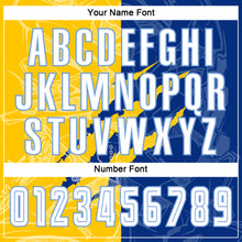 Load image into Gallery viewer, Custom Graffiti Pattern White Royal Yellow-Light Blue Scratch Sublimation Soccer Uniform Jersey