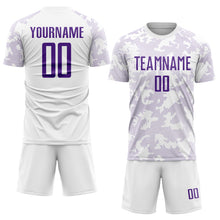 Load image into Gallery viewer, Custom White Purple Sublimation Soccer Uniform Jersey