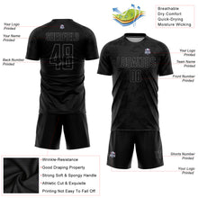 Laden Sie das Bild in den Galerie-Viewer, Custom Black Gray Sublimation Soccer Uniform Jersey