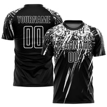Laden Sie das Bild in den Galerie-Viewer, Custom Black White Sublimation Soccer Uniform Jersey